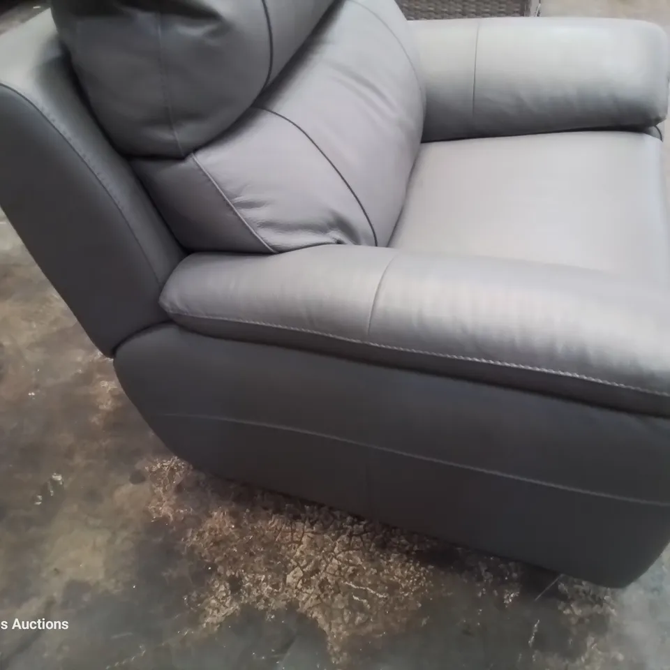 QUALITY ITALIAN DESIGNER EASY CHAIR GREY LEATHER