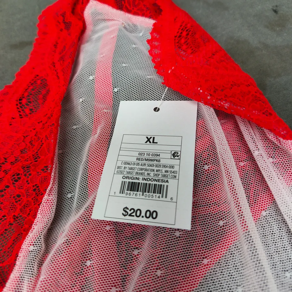 2 X AUDEN RED LACE & PINK MESH BODYSUIT – SIZE XL 
