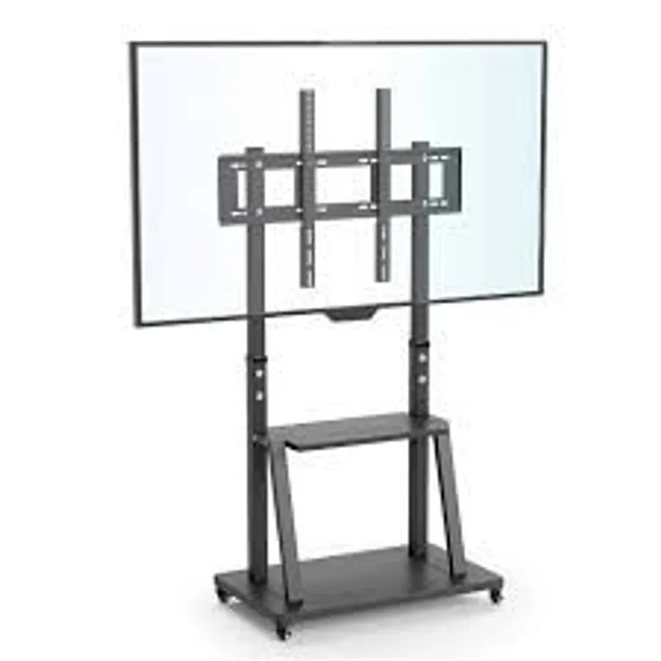 BOXED UNHO HEAVY DUTY UNIVERSAL FLOOR TV STAND MOBILE TV CART WITH SHELF (1 BOX)