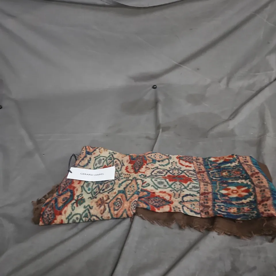 GERARD DAREL SCARF – BROWN/MULTICOLOUR PATTERN, TAG ATTACHED
