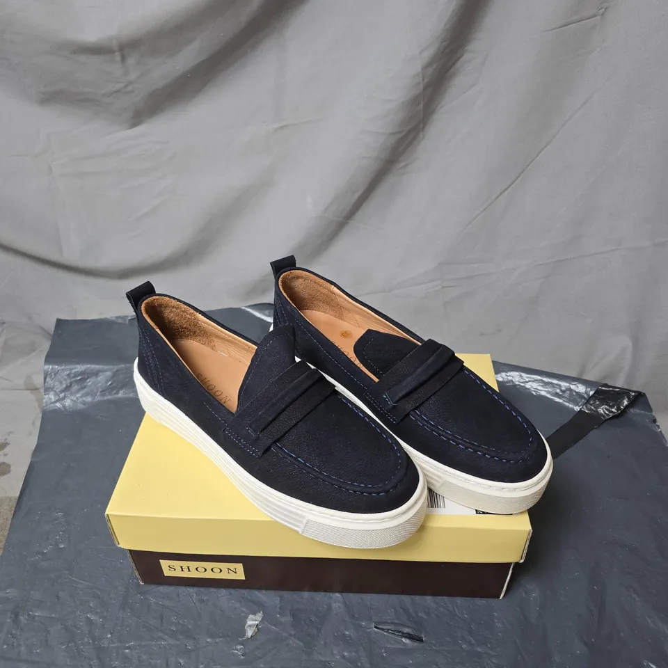 SHOON NAVY SUEDE SLIP-ON LOAFERS – WOMEN'S CASUAL SHOES (BOXED) SIZE 39