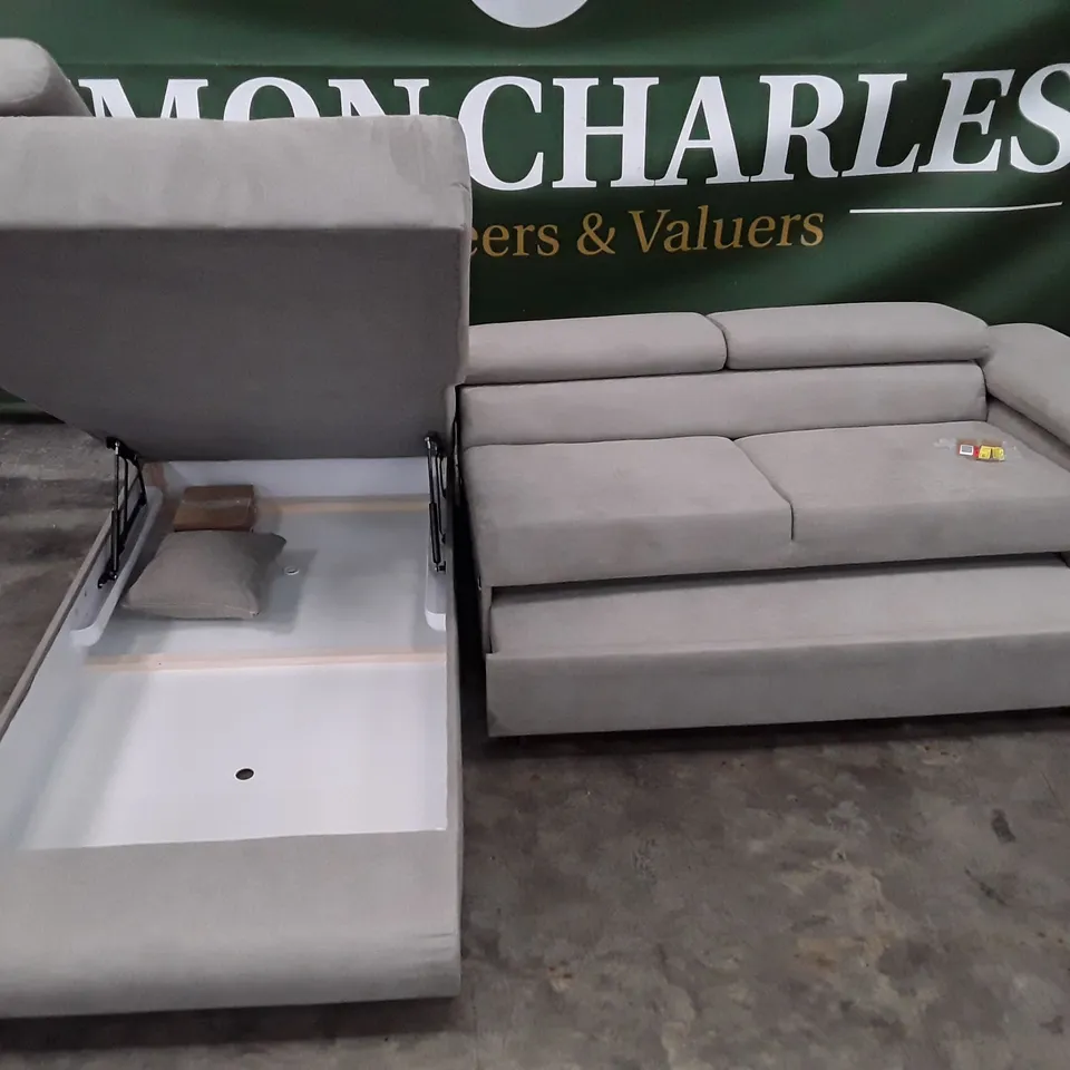 QUALITY DESIGNER FLAVIUS CORNER SOFA BED - GREY FABRIC