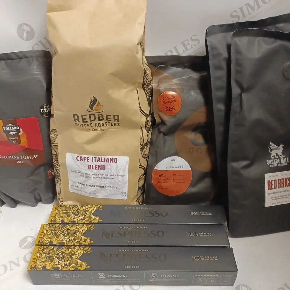 ASSORTMENT OF COFFEE PRODUCTS INCLUDING NESPRESSO, REDBER, SQUARE MILE AND MONT 58