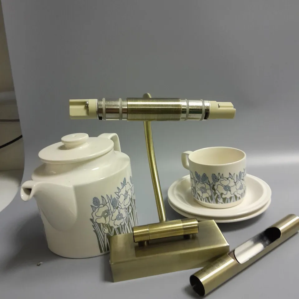 BOX OF ASSORTED KITCHEN PLATES KETTLES , AND TEA CUPS - COLLECTION ONLY 