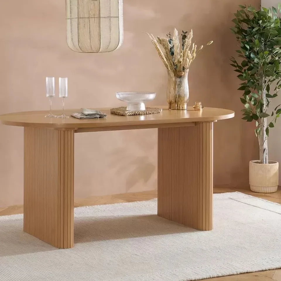 BOXED AXEL OVAL FLUTED DINING TABLE – OAK (2 BOXES)