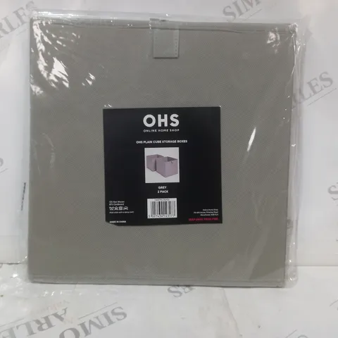 OHS PACK OF 2 PLAIN CUBE STORAGE BOXES IN GREY