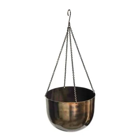 BOXED INDOOR MAYFAIR ANTIQUE BRASS HANGING PLANTER H16cm, D21cm