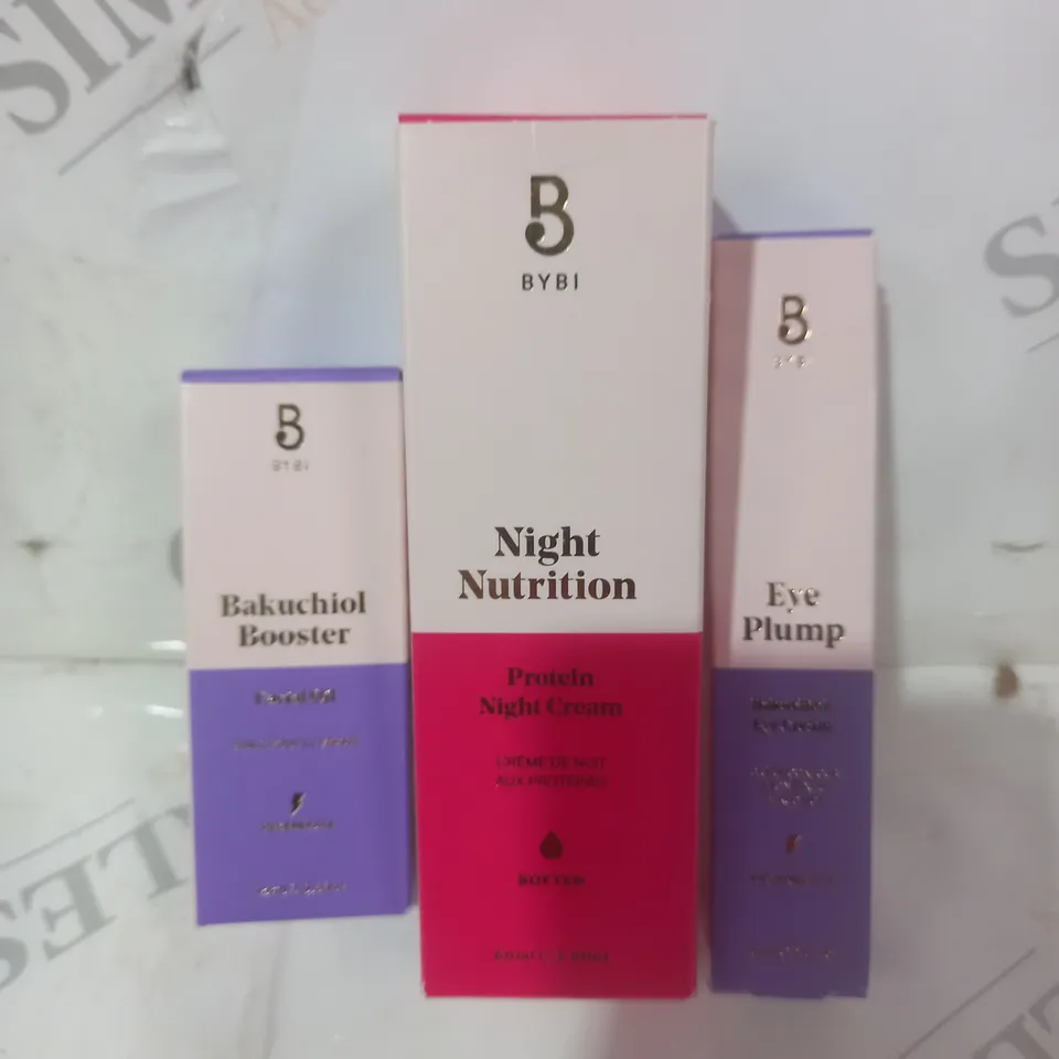 BOXED BYBI SET OF 3 HEALTH AND BEAUTY ITEMS TO INCLUDE NIGHT CREAM, FACIAL OIL, AND EYE CREAM