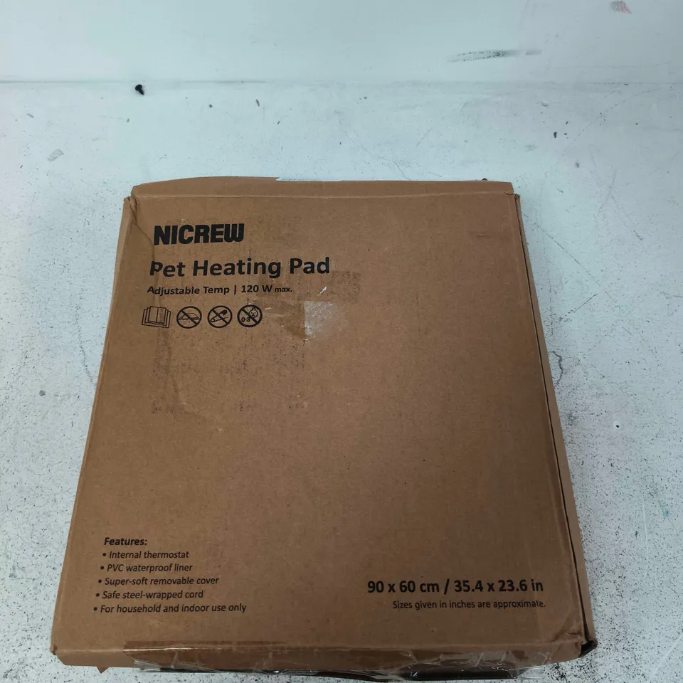 NICREW PET HEATING PAD – 90 X 60 CM, ADJUSTABLE TEMP, 120W, BOXED