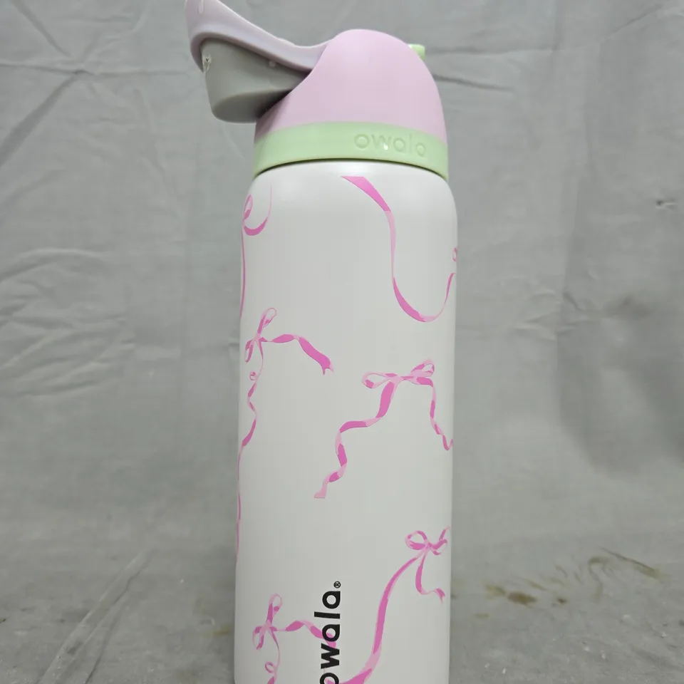 OWALA WATER BOTTLE – WHITE WITH PINK RIBBON DESIGN