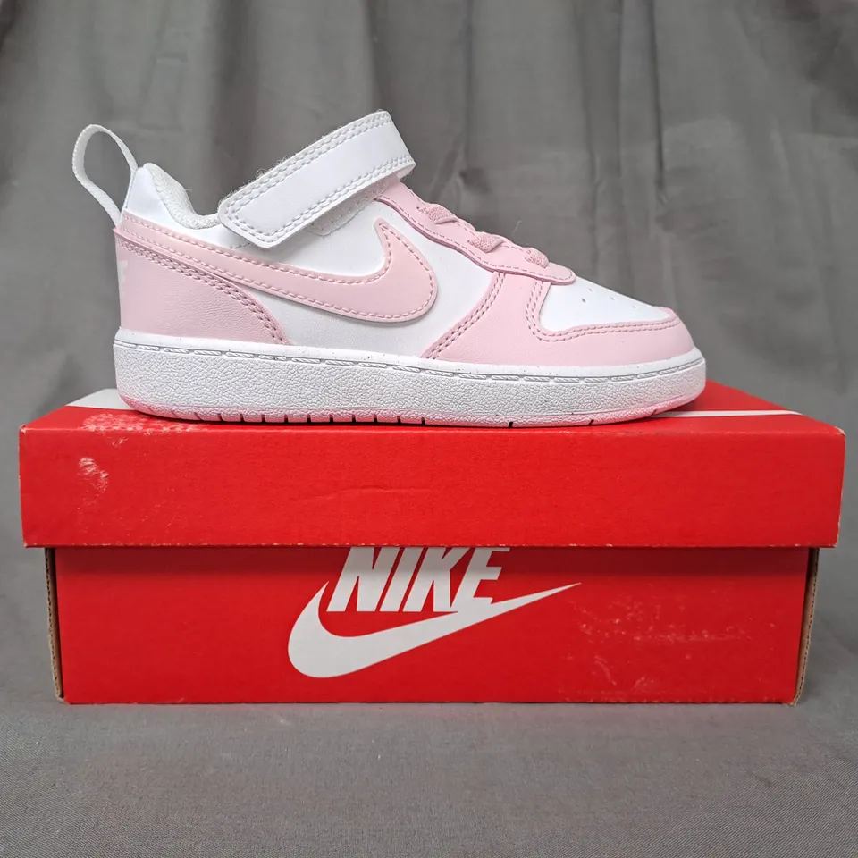 BOXED PAIR OF NIKE COURT BOROUGH LOW RECRAFT KIDS SHOES IN WHITE/PINK UK SIZE 9.5