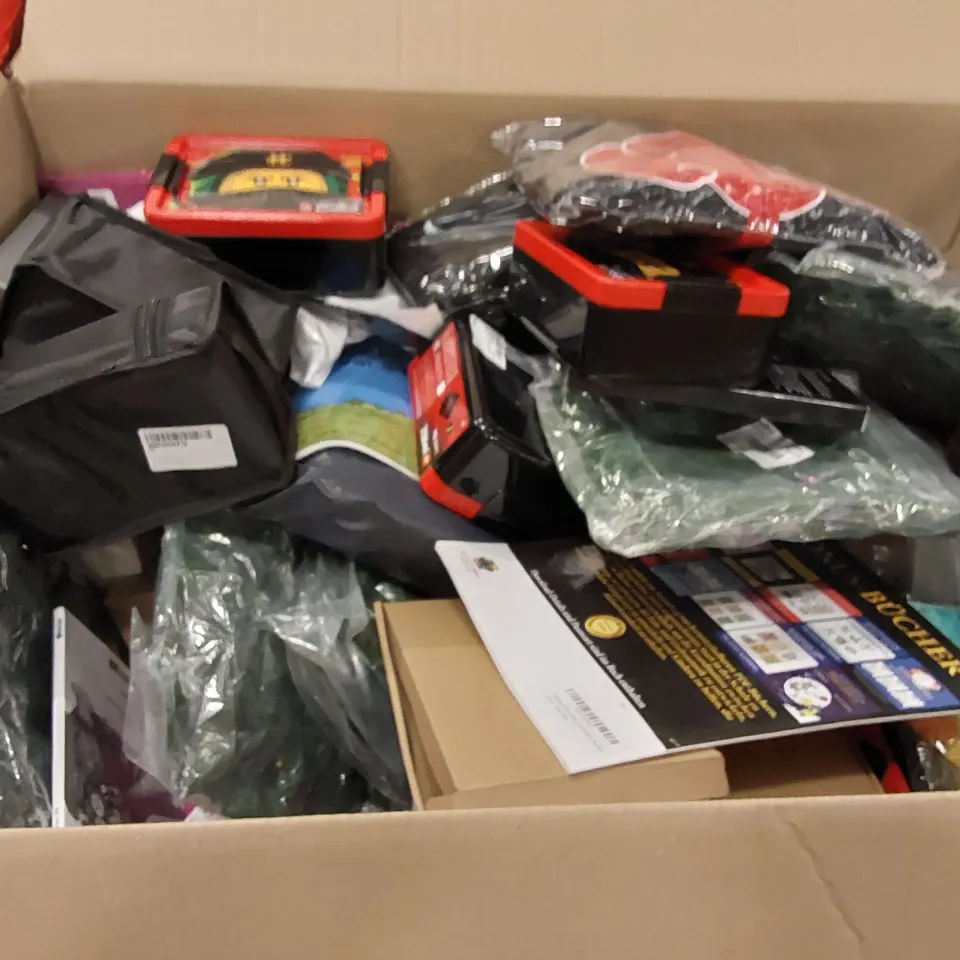 PALLET OF ASSORTED ITEMS INCLUDING: PARTY DECORATIONS, PHONE CASE, LUNCH BOX, LOGO CUP, PHONE MOUNT, PYJAMAS, STICKY NOTES, HANGING WALL BASKET, CHRISTMAS CUP SLEEVES
