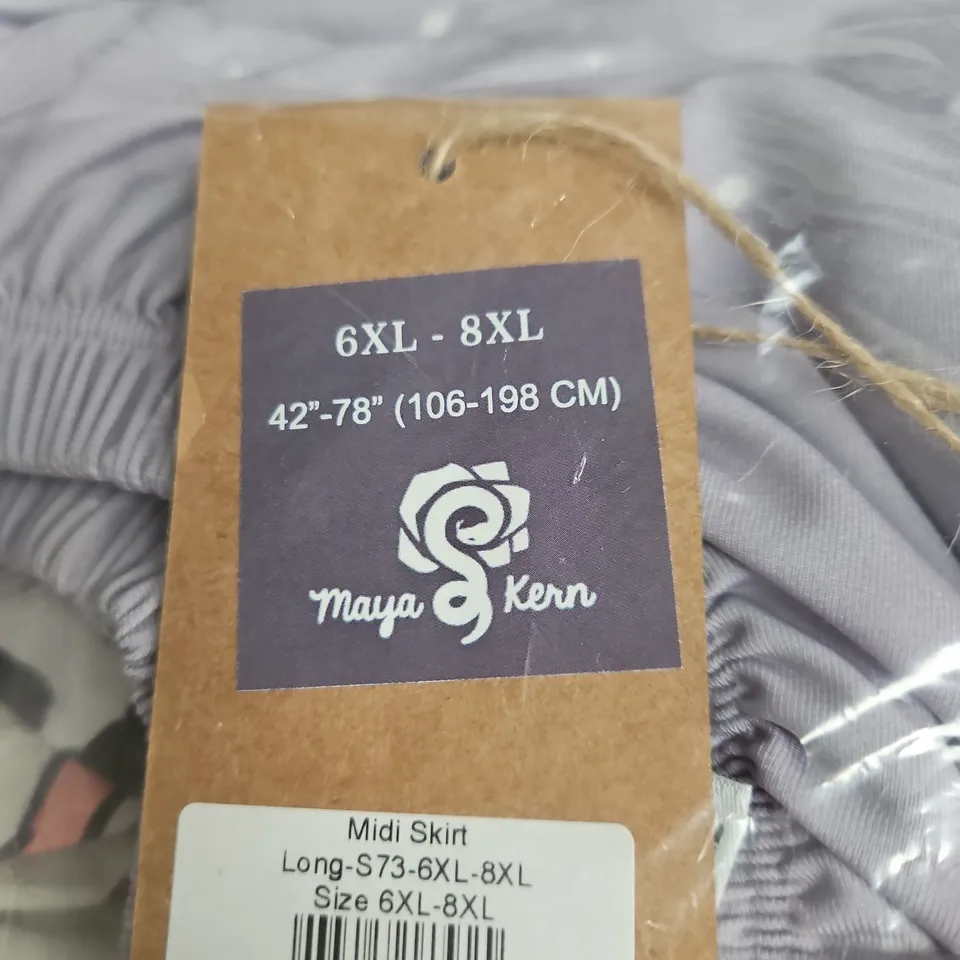 MAYA KERN WOMEN'S MIDI SKIRT, SIZE 6XL-8XL, PURPLE BIRD PRINT