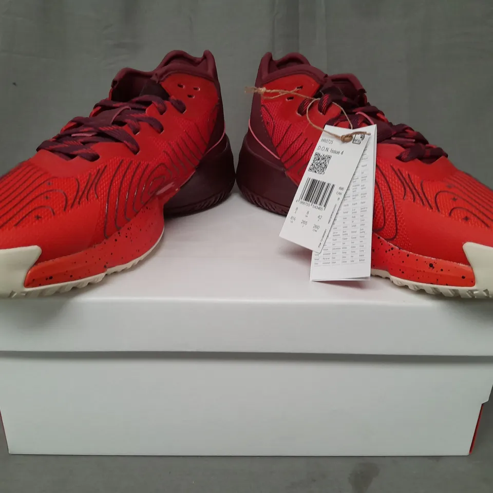 BOXED PAIR OF ADIDAS D.O.N. ISSUE 4 MITCHELL SHOES IN RED UK SIZE 8