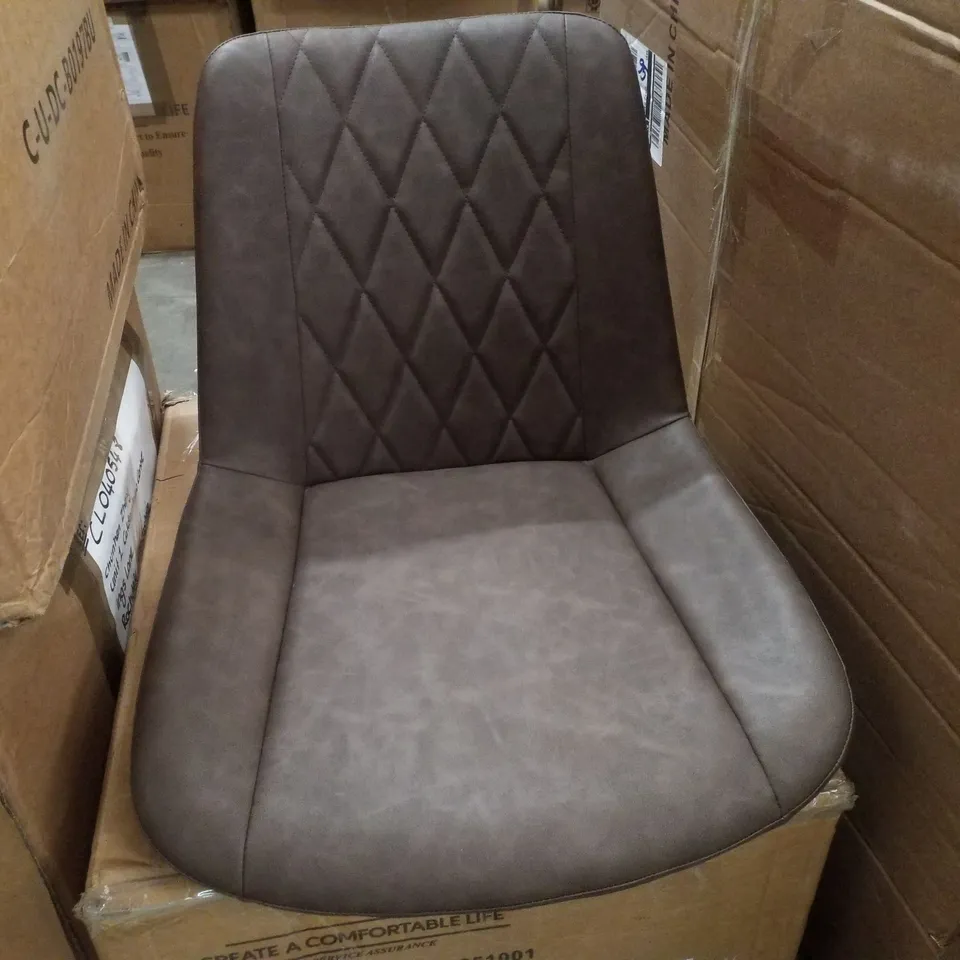 BOXED SET OF 2 FAUX LEATHER DINING CHAIRS - DARK BROWN LEATHER 
