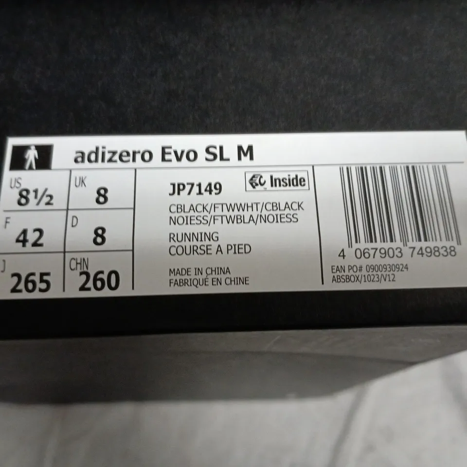 ADIDAS ADIZERO EVO SL M MEN'S RUNNING SHOES – BLACK/WHITE, UK 8