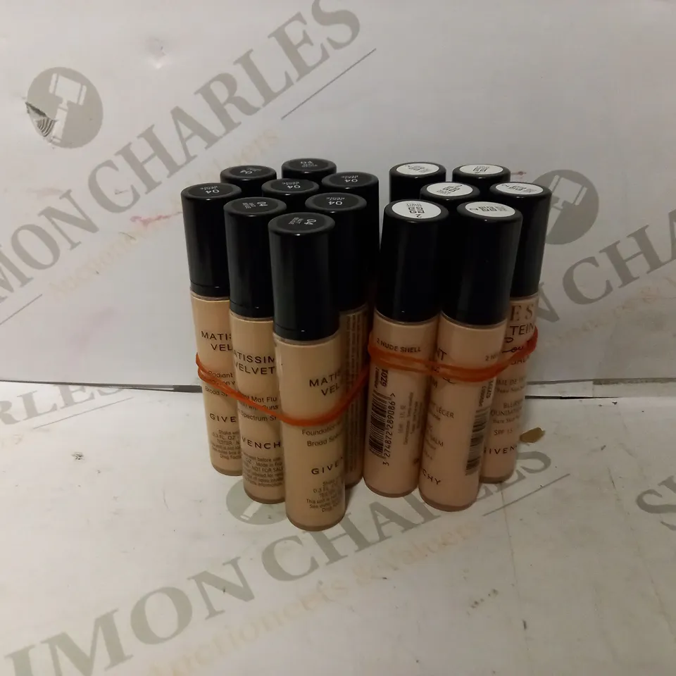 LOT OF APPROXIMATELY 14 GIVENCHY PRODUCTS TO INCLUDE 8 MATISSIME VELVET MAT FLUID - 04 MAT BEIGE, 6 TEINT COUTURE FOUNDATION BALM - 02 NUDE SHELL