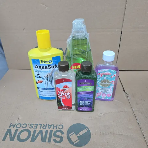 TOTE OF APPROXIMATELY 13 X ASSORTED HOUSEHOLD ITEMS TO INCLUDE ELBOW GREASE, DISINFECTANT CLEANER, LAVENDER ALL PURPOSE CLEANER ETC