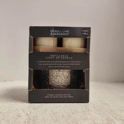 NEROLI, LIME & BERGAMOT REFILLABLE LIGHT-UP CANDLE – BOXED WITH 2 REFILLS