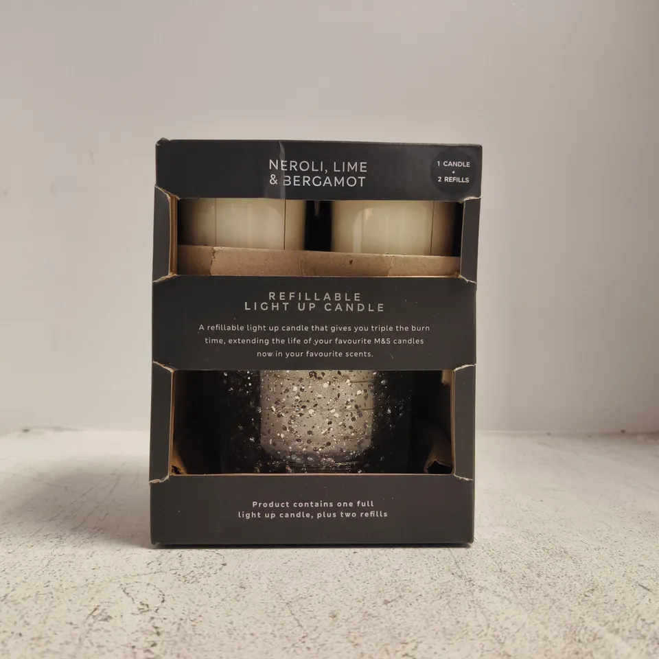 NEROLI, LIME & BERGAMOT REFILLABLE LIGHT-UP CANDLE – BOXED WITH 2 REFILLS