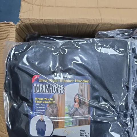 BOX OF APPROXIMATELY 10 TOPAZ HOODED BLANKETS - ONE SIZE - BLACK