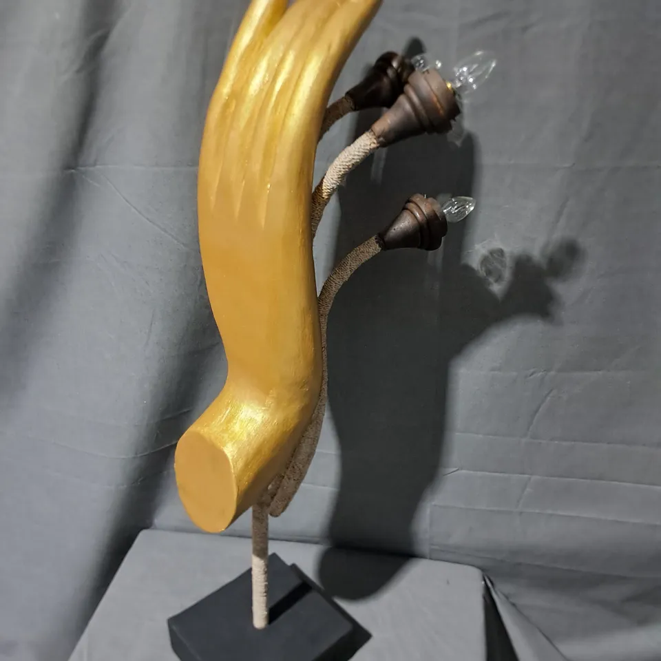 HAND THEMED 3-LAMP 75CM TABLE LAMP IN HAND PAINTED GOLD/BLACK