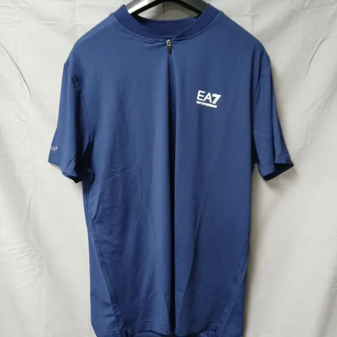 EMPORIO ARMANI EA7 ZIP-NECK T-SHIRT - MEDIEVAL BLUE, MEN'S UK XL (EU XL)