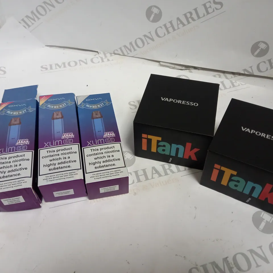 5 ASSORTED VAPE PRODUCTS INCLUDING: XLIM SE/ VAPORESSO ITANK
