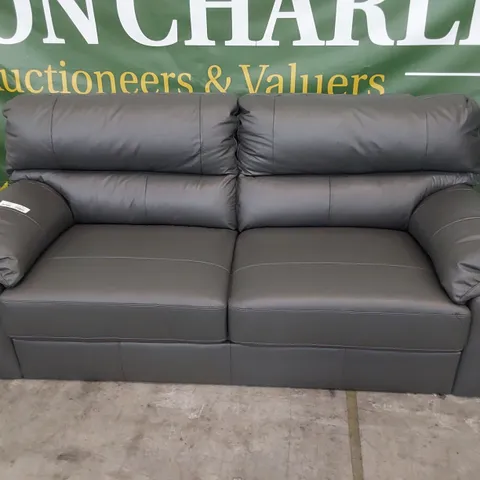 DESIGNER THREE SEATER SOFA GREY LEATHER