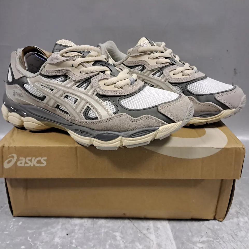 BOXED PAIR OF ASICS GEL-NYC SHOES IN BEIGE/STONE UK SIZE 5.5