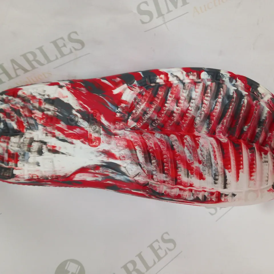 PAIR OF CROCS CLASSIC MARBLED SLIDERS IN RED/WHITE/BLACK UK SIZE M8/W9