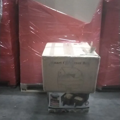 PALLET OF ASSORTED HOUSEHOLD GOODS AND PRODUCTS TO INCLUDE; NINJA AIRFRYER, SMART CAT LITTER BOX, BOXED FURNITURE ETC