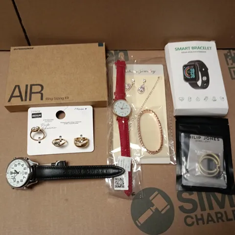 APPROXIMATELY 12 ASSORTED JEWELLERY ITEMS TO INCLUDE PHILIP JONES, AIR RING SIZING KIT, PRIMARK, ETC