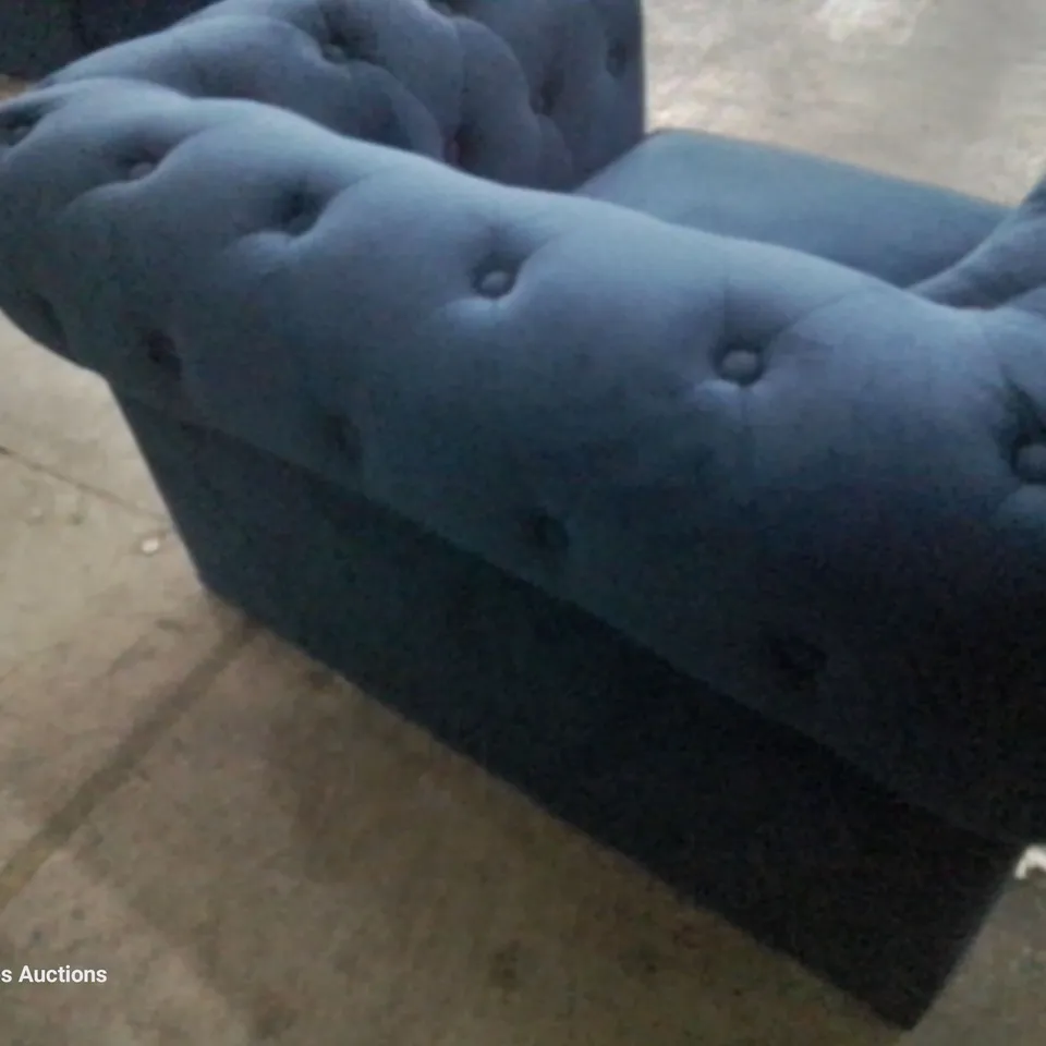 DESIGNER ASYA CHESTERFIELD EASY CHAIR BLUE PLUSH FABRIC 