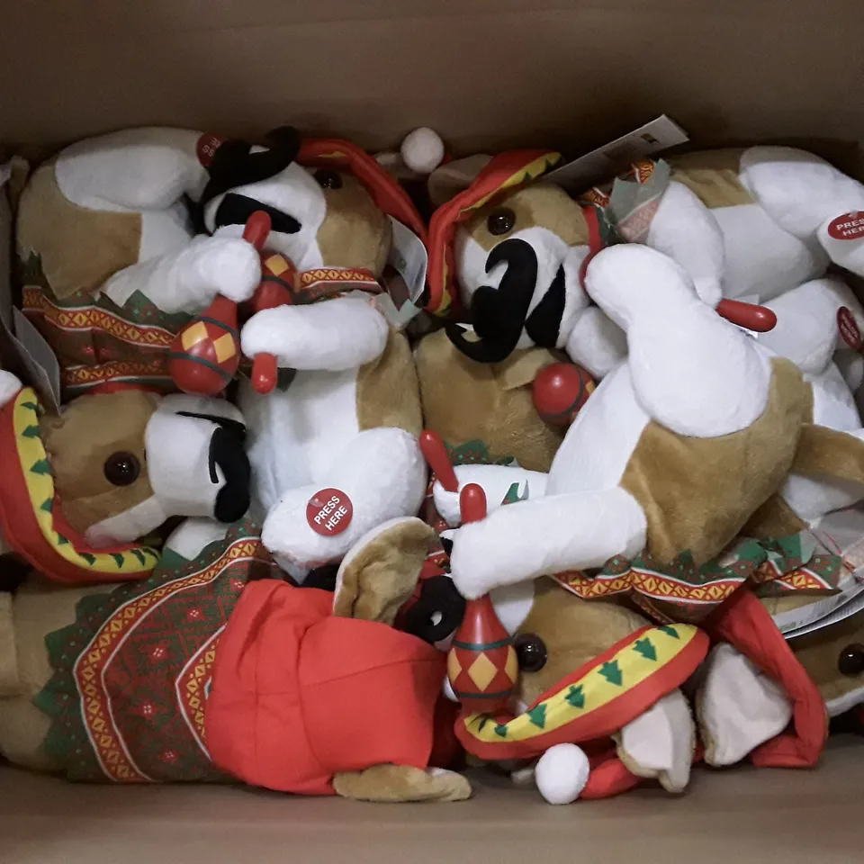 BOX CONTAINING APPROXIMATELY 17 BRAND NEW ANIMATED DOG PLAYING MACARENAS