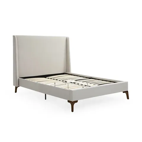 BOXED CARMER UPHOLSTERED BED FRAME - STONE // SIZE: 6FT SUPER KING (2 BOXES)