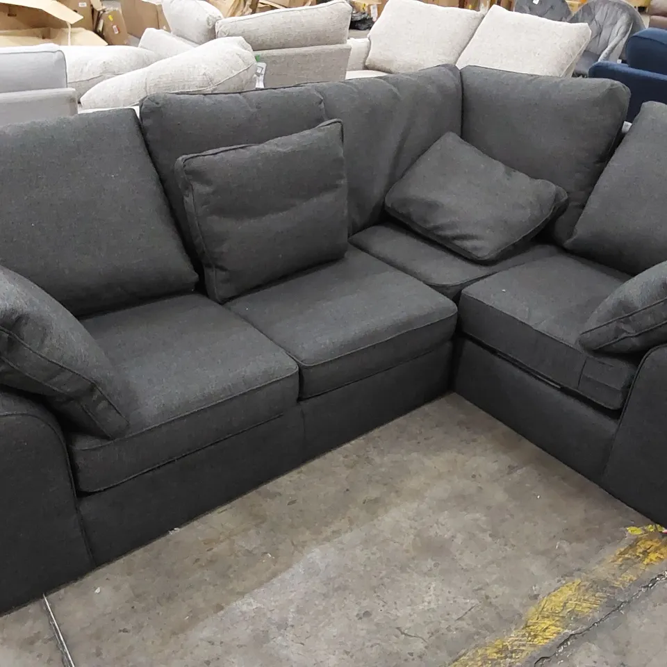 DESIGNER CORNER SOFA IN CHARCOAL GREY WITH SCATTER CUSHIONS 