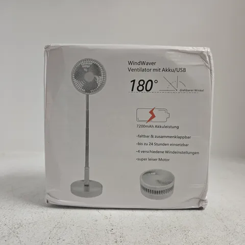 WINDWAVER USB RECHARGEABLE STANDING FAN – BOXED