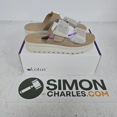 BOXED PAIR OF LOTUS VOLOS NATURAL SANDALS - EU 40