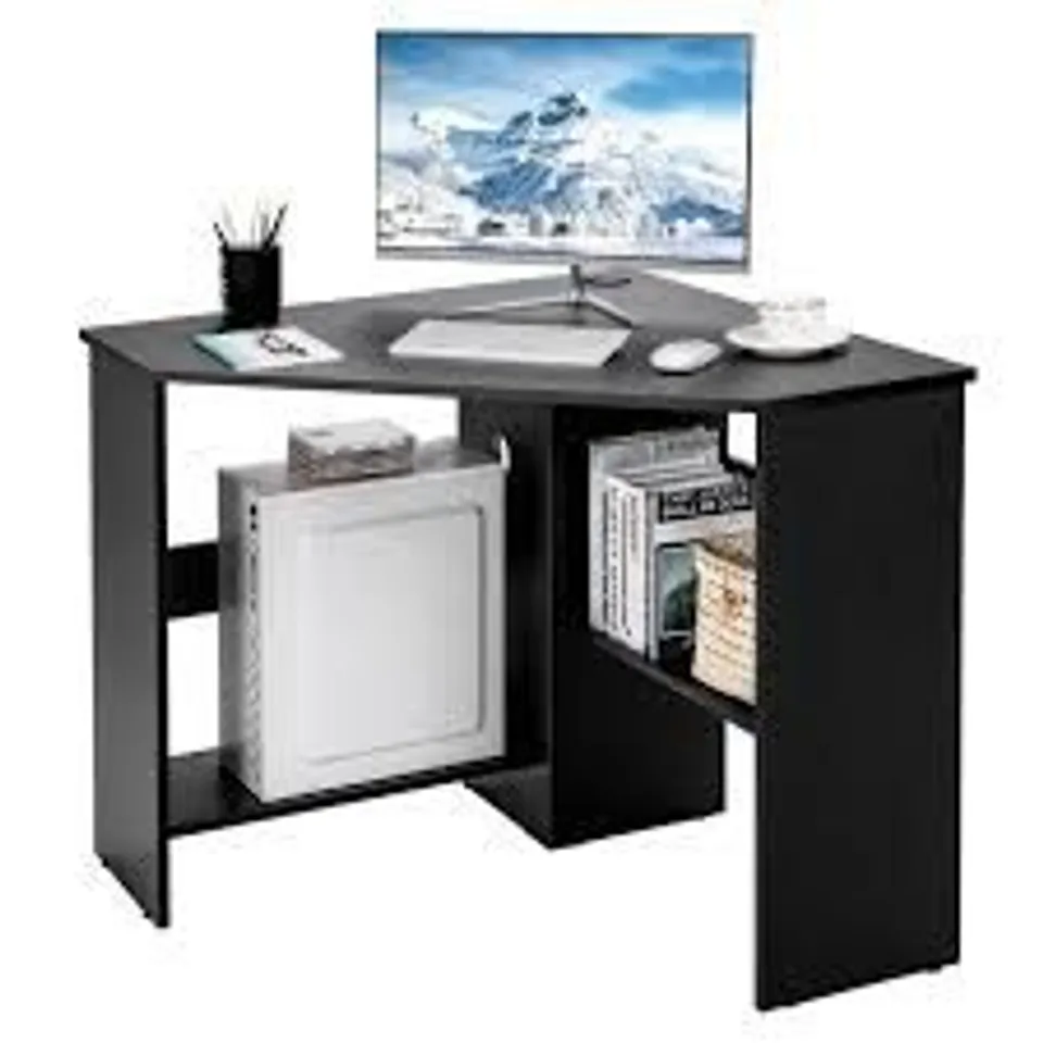 BOXED COSTWAY 2 SHELF TRIANGLE CORNER COMPUTER DESK - BLACK