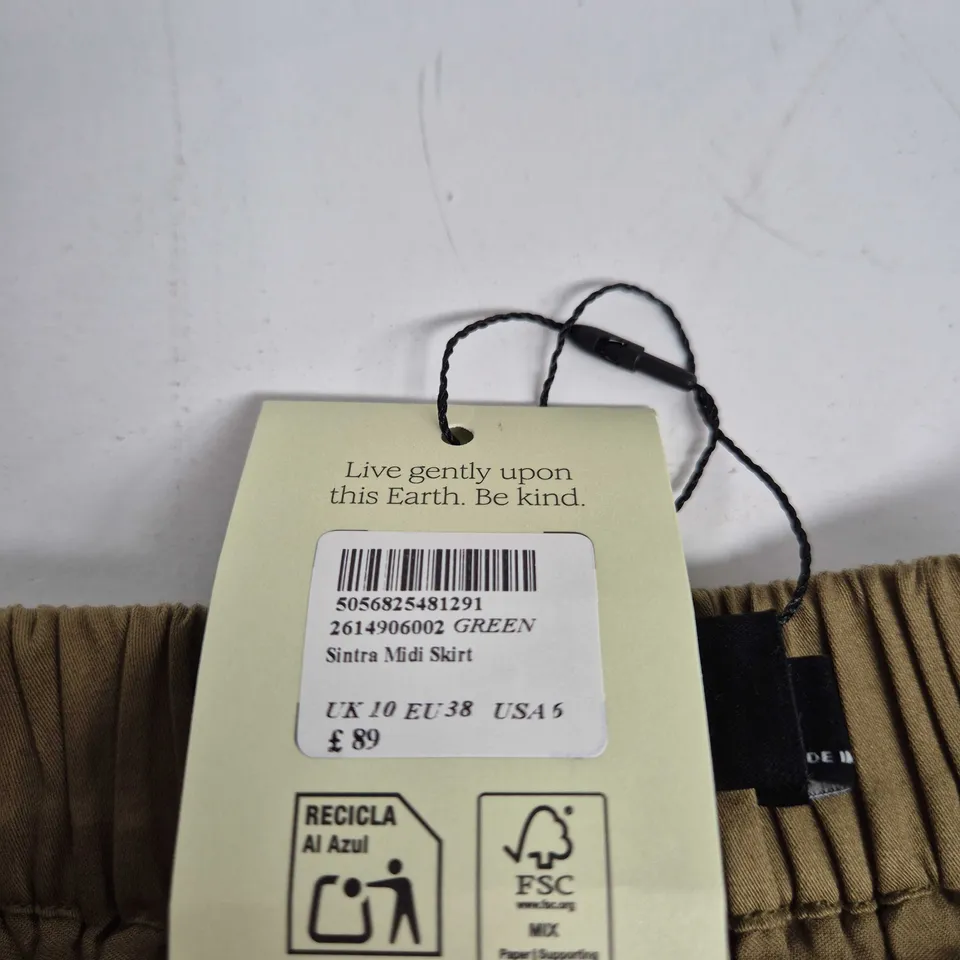NOBODY'S CHILD SINTRA MIDI SKIRT – TAN WITH EMBROIDERED HEM, UK 10