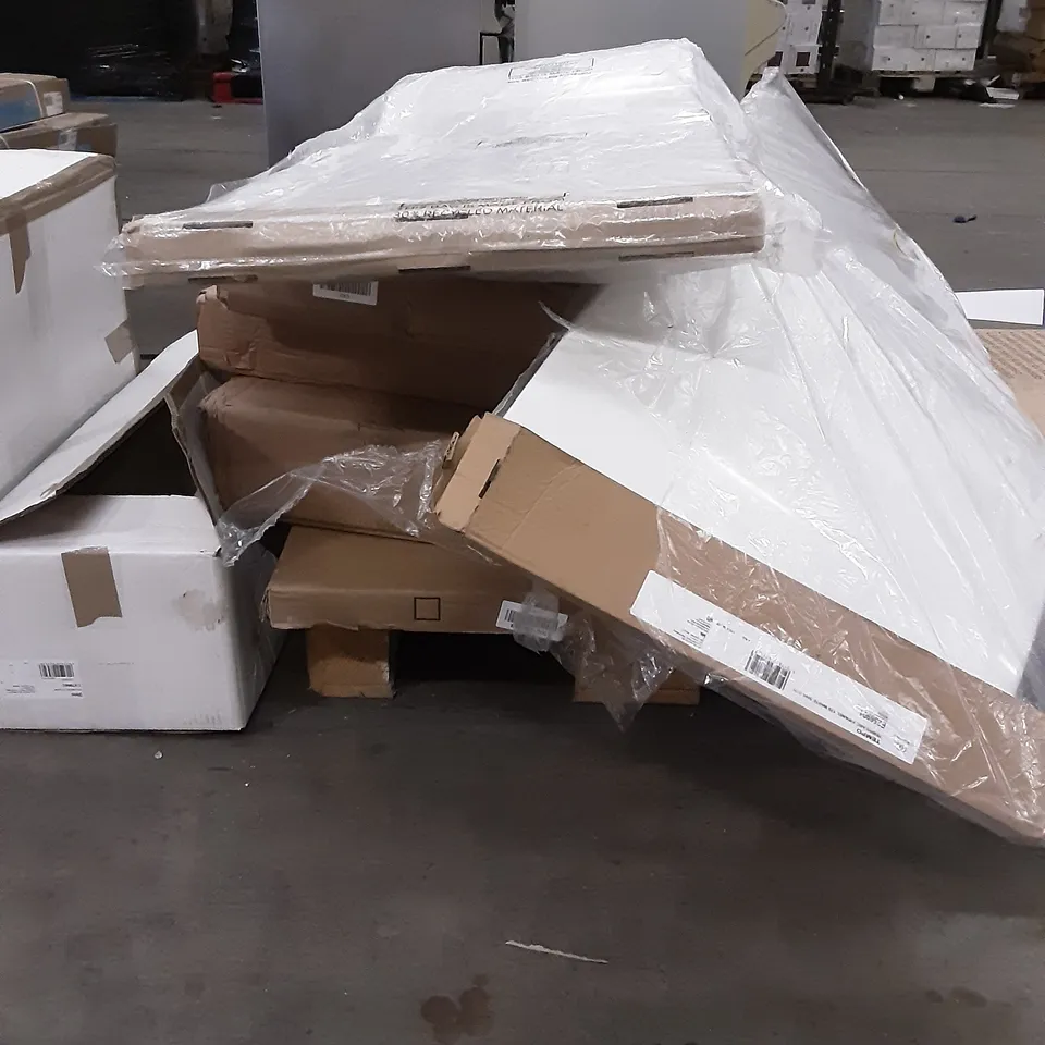 PALLET OF ASSORTED ITEMS SUCH AS SIDEBOARD ,SHOWER  QUADRANT,  TRACK SETS   , TEMPO ARC PANEL 