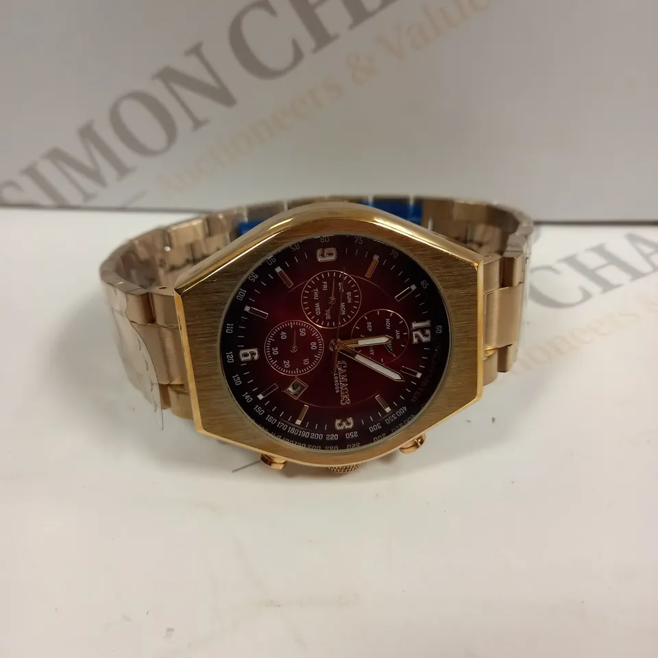 BOXED GAMAGES LONDON ENTERPRISE MENS AUTOMATIC ROSE GOLD STAINLESS STEEL BRACELET WATCH