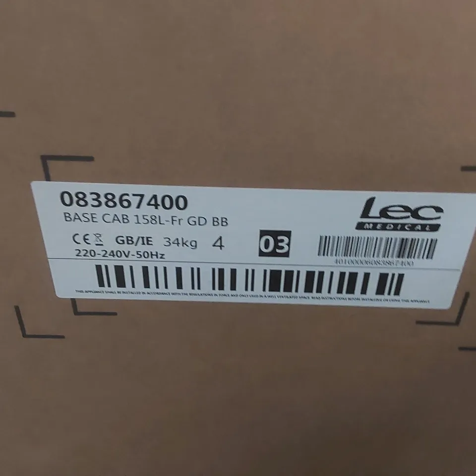 BOXED LEC MEDICAL 600MM WIDE FRIDGE CABINET WITH SOLID DOOR