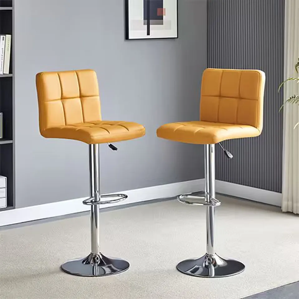 BRAND NEW BOXED SET OF 2 COCO FAUX LEATHER BAR STOOLS IN CURRY WITH CHROME BASE (1 BOX)