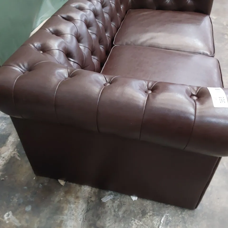 DESIGNER TWO SEATER CHESTERFIELD SOFA BROWN LEATHER 