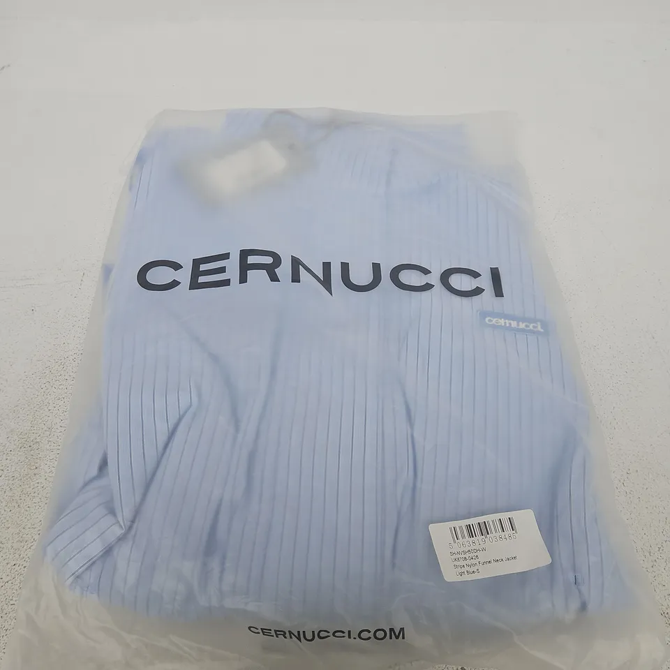 CERNUCCI STRIPE NYLON FUNNEL NECK JACKET – LIGHT BLUE, SIZE S