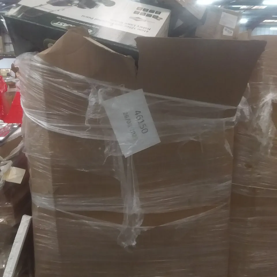 PALLET OF ASSORTED ITEMS INCLUDING AIR MULTIPLIER TOWER FAN, AIR FRYER, SPEAKER STANDS, DUVET