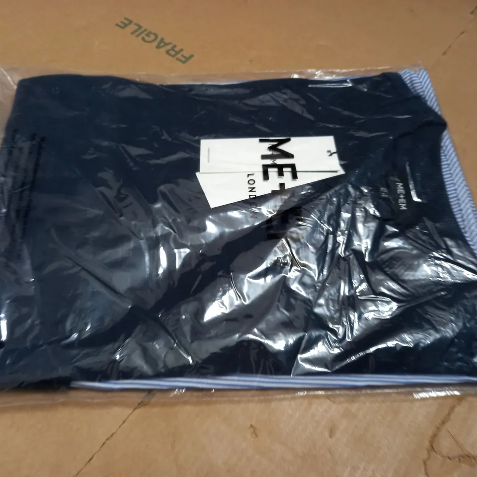 BAGGED ME+EM WOVEN BACK CURVE HEM SWEAT TOP IN NAVY - UK 10