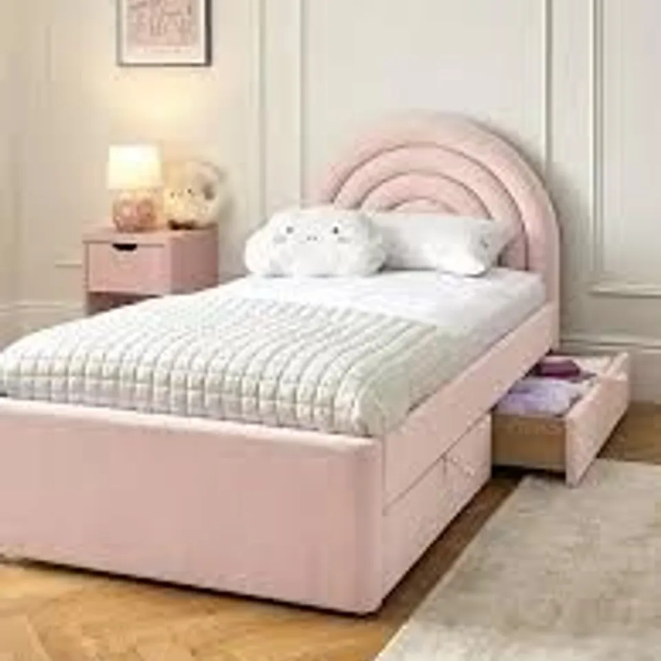 BOXED RAINBOW CHILDREN'S SINGLE BED FRAME WITH DRAWERS - PINK (3 BOXES)